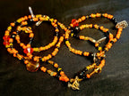 Waist Beads – Orange Black Red Accents, Heart Charm