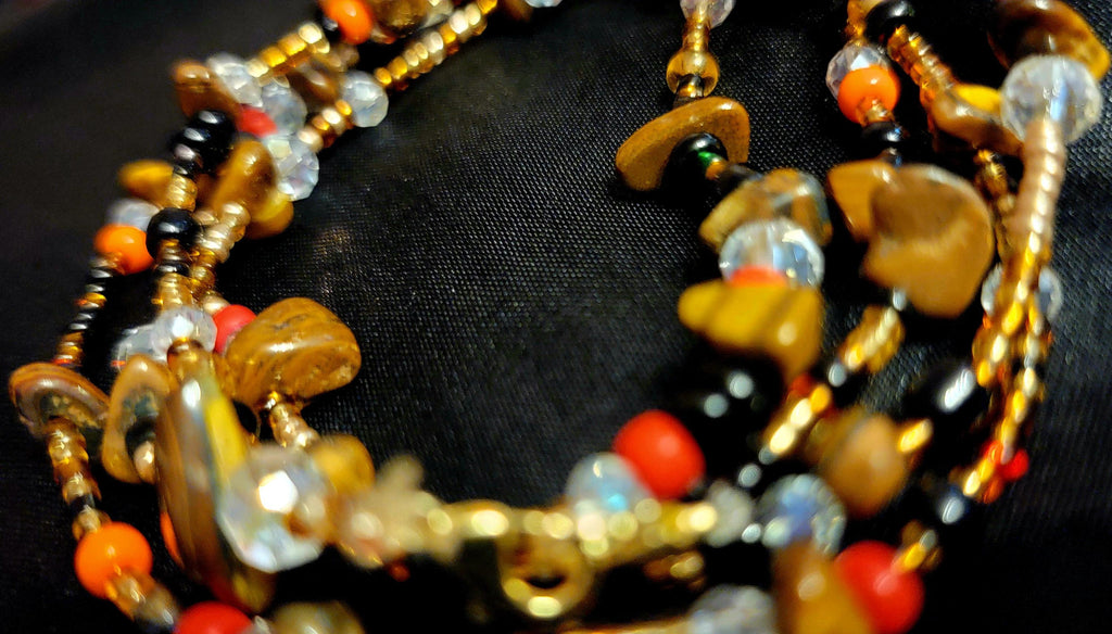 Waist Beads – Orange Gold Tiger Eye Stone Chips Hand-beaded