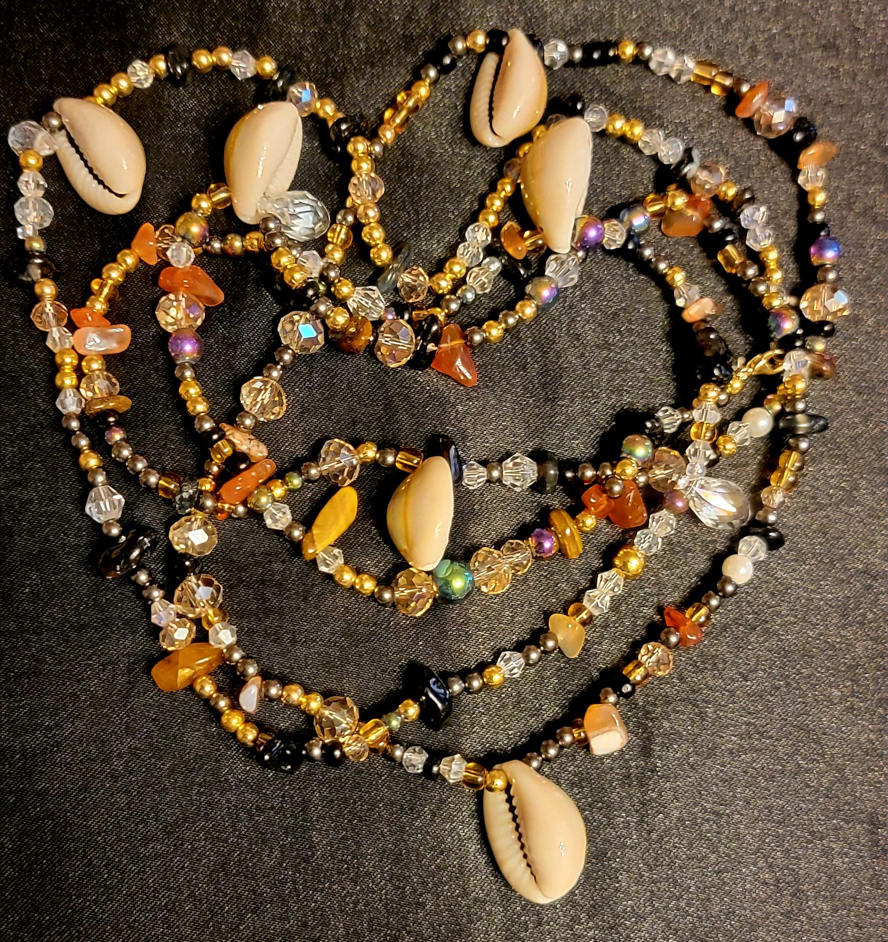 Waist Beads – Cowrie, Tiger Eye, Black Agate, Crystal Galaxy