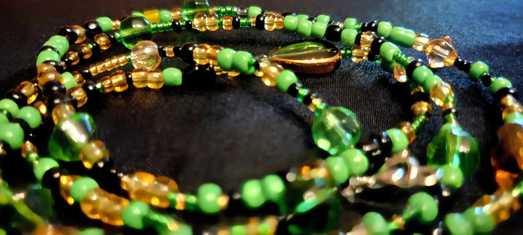 Waist Beads Jewelry - Green Black Gold Hand-Beaded