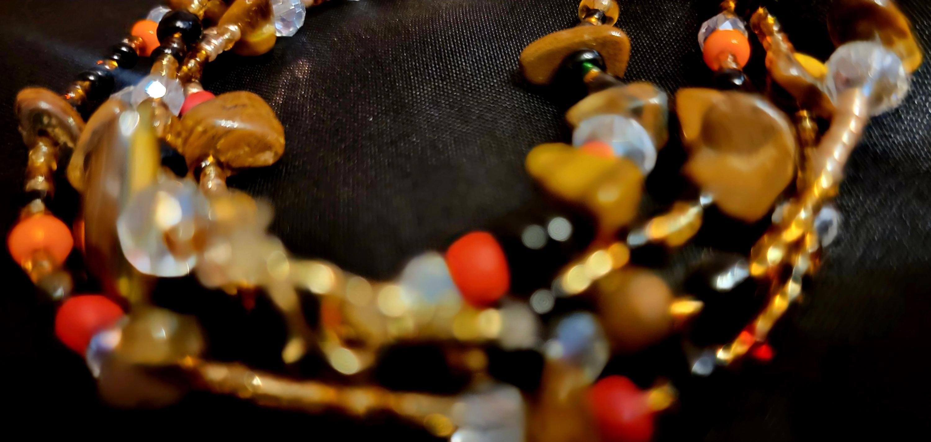 Waist Beads – Orange Gold Tiger Eye Stone Chips Hand-beaded
