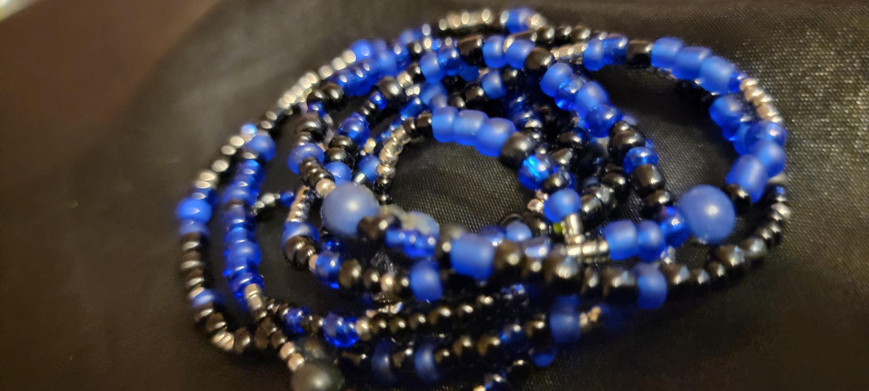 Waist Beads: Black Blue Elastic Cord