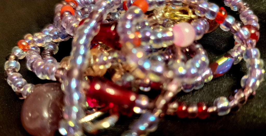 Waist Beads: Violet, Red, Yellow, Black Accents