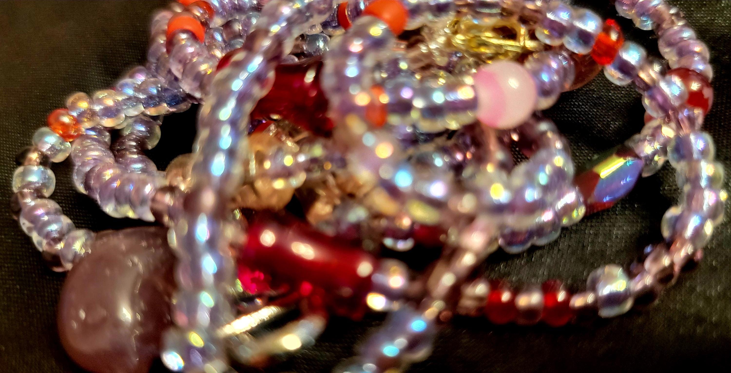 Waist Beads: Violet, Red, Yellow, Black Accents