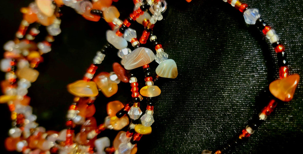 Waist Beads – Red, White, Amethyst, Carnelian Hand-beaded