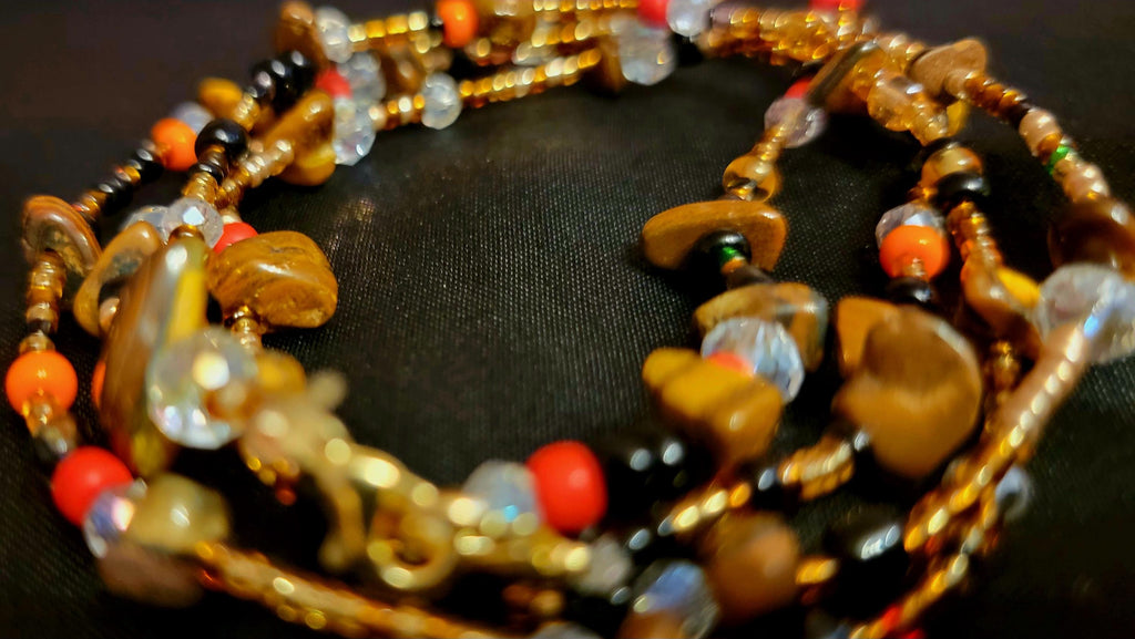 Waist Beads – Orange Gold Tiger Eye Stone Chips Hand-beaded