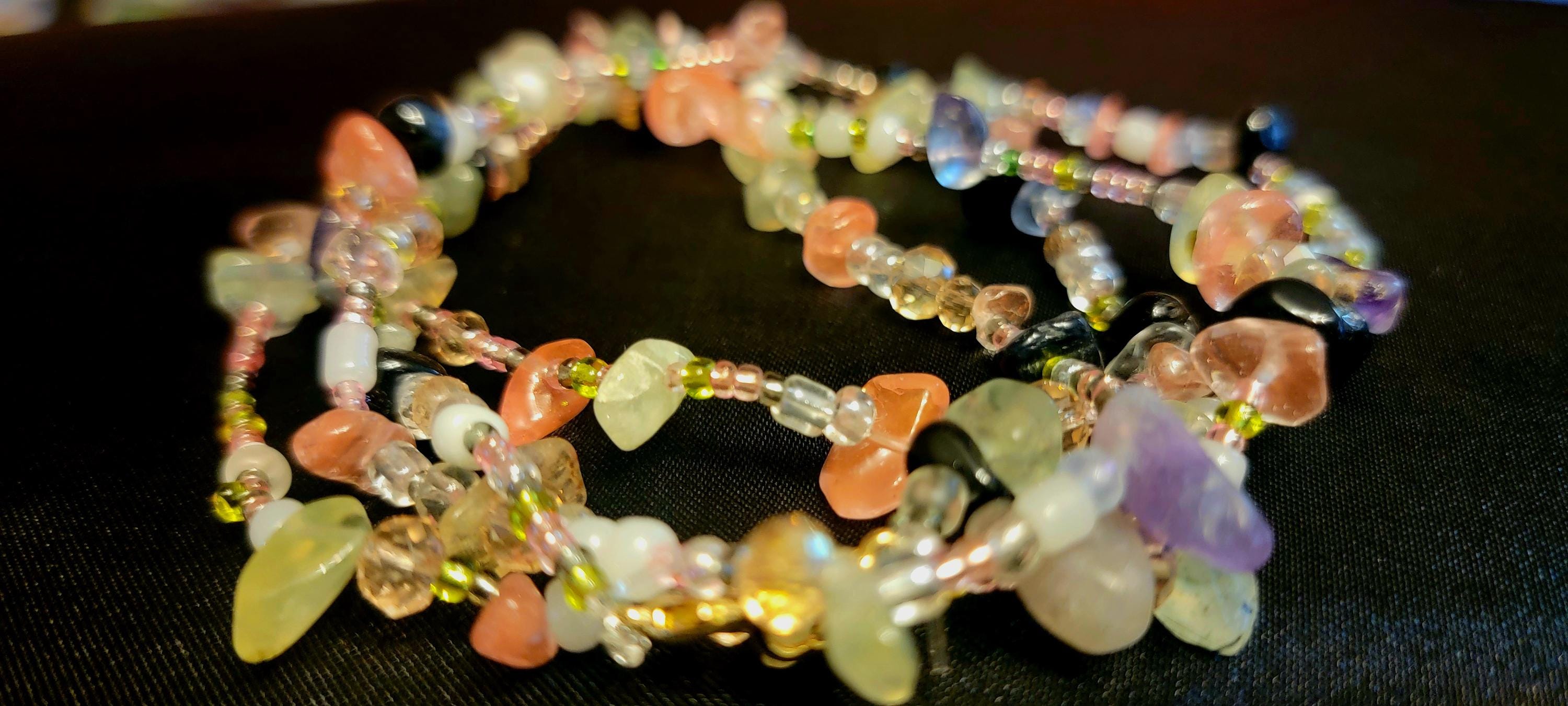 Waist Beads – Black Agate, Cherry Quartz, Prehnite Handbeaded