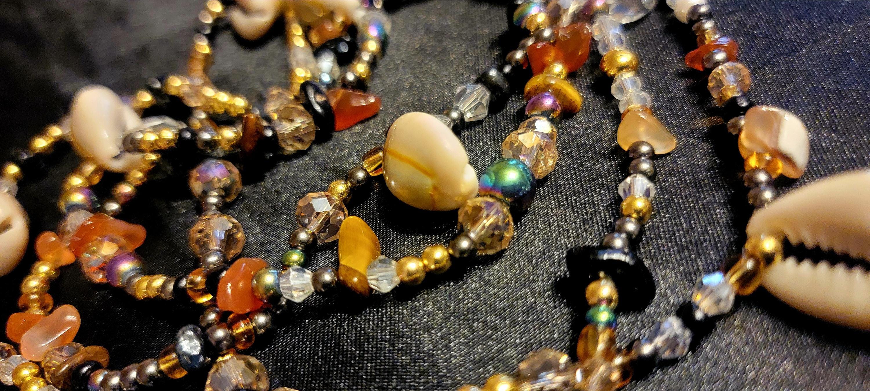 Waist Beads – Cowrie, Tiger Eye, Black Agate, Crystal Galaxy