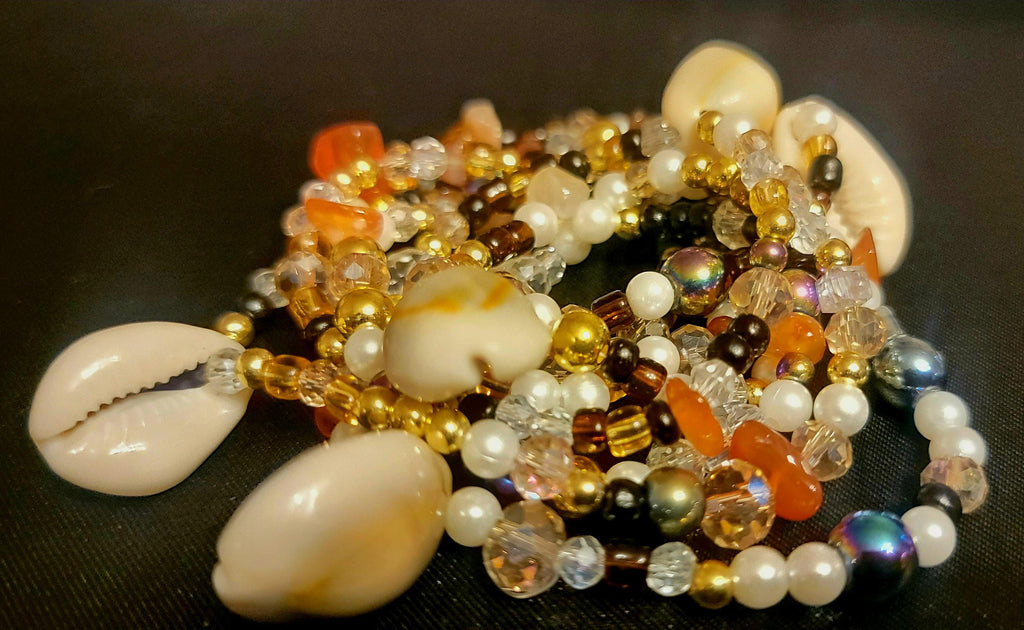 Waist Beads – Cowrie Shells, Carnelian, Gold, Crystal