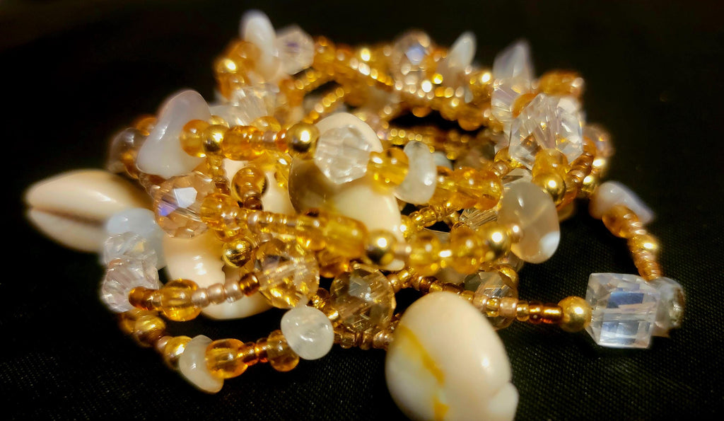 Waist Beads - Amethyst Cowrie Shell Gold Hand Beaded