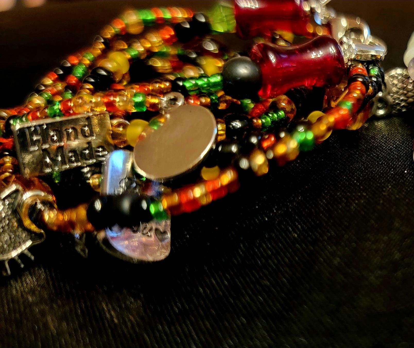 Waist Beads - Red Gold Green Black Handmade Charm