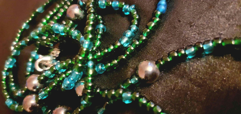 Waist Beads: Green, Aqua Blue, Dark Blue, Black Hand-Beaded