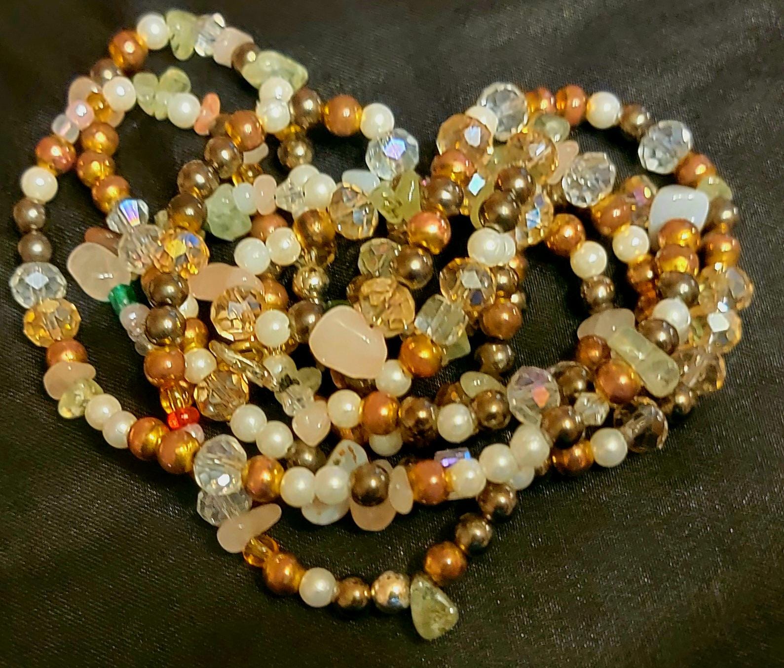 Waist Beads – Brown Crystal, Gold, Pearl