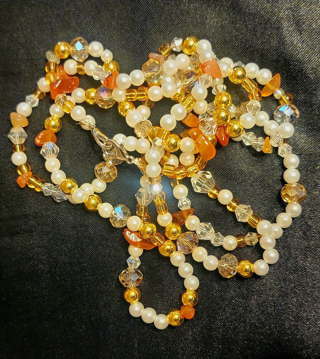 Waist Beads – Pearl, Gold, Crystal, Carnelian