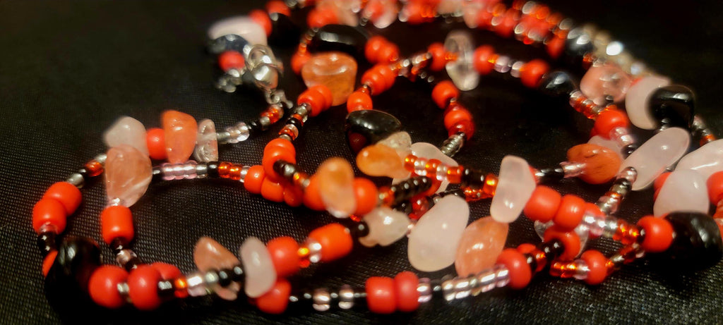 Waist Beads: Rose Quartz, Black Agate, Cherry Quartz Hand-Beaded