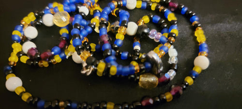 Waist Beads - Blue Gold Black Purple Hand Beaded