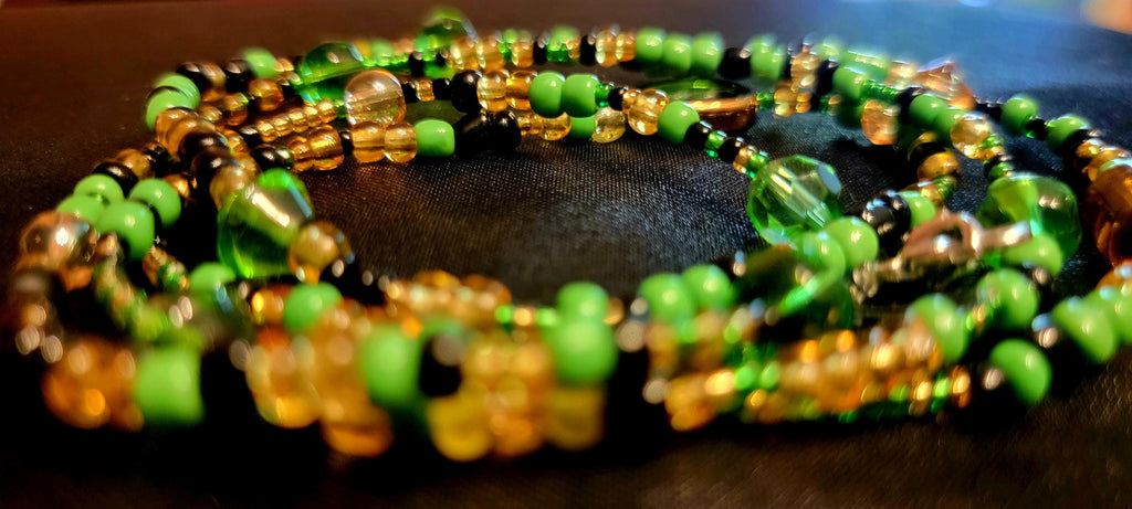 Waist Beads Jewelry - Green Black Gold Hand-Beaded