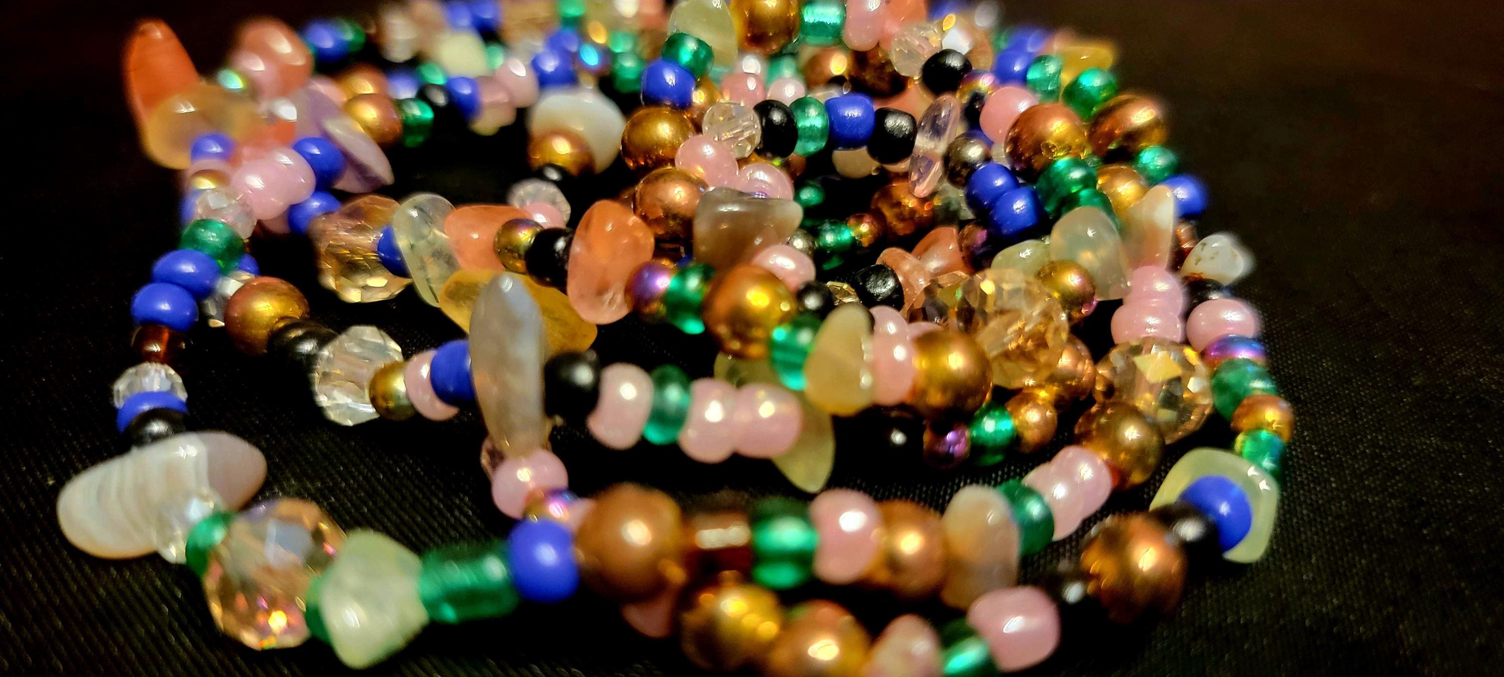 Waist Beads – Green, Pink, Black, Crystal, Purple, Amethyst