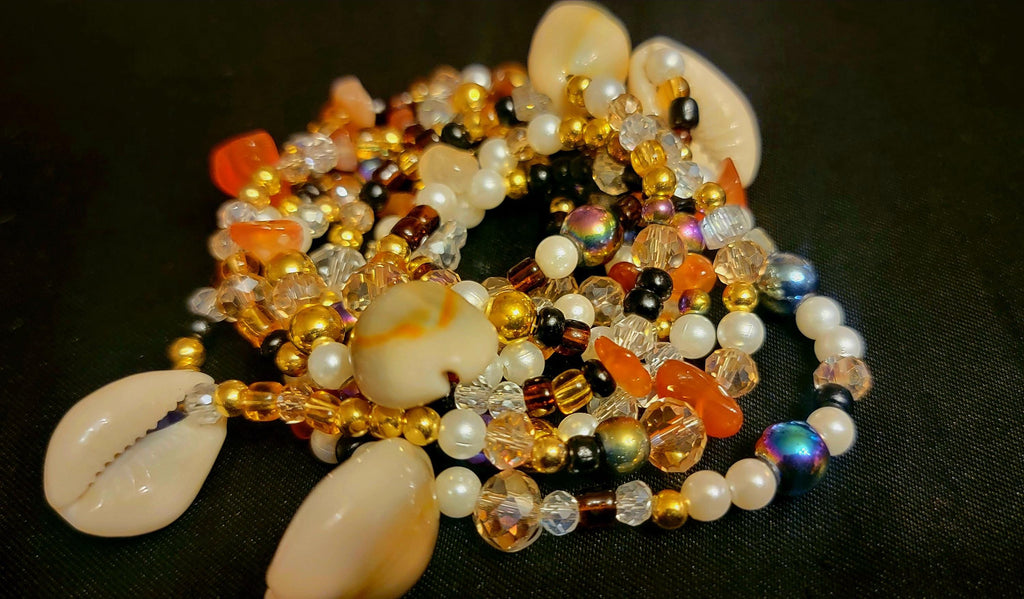 Waist Beads – Cowrie Shells, Carnelian, Gold, Crystal