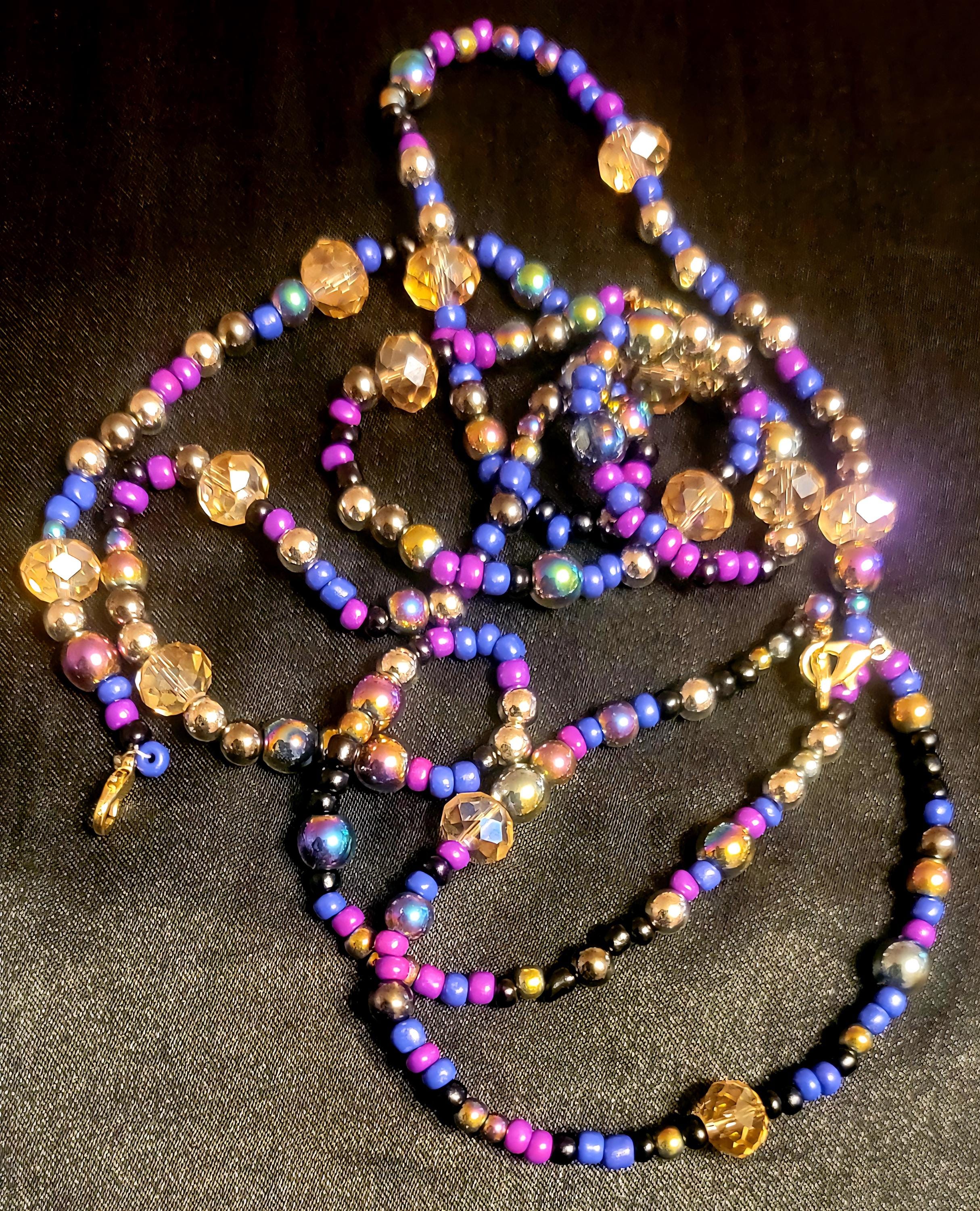 Waist Beads – Galaxy, Black, Purple, Blue, Gold Clasp Jewelry