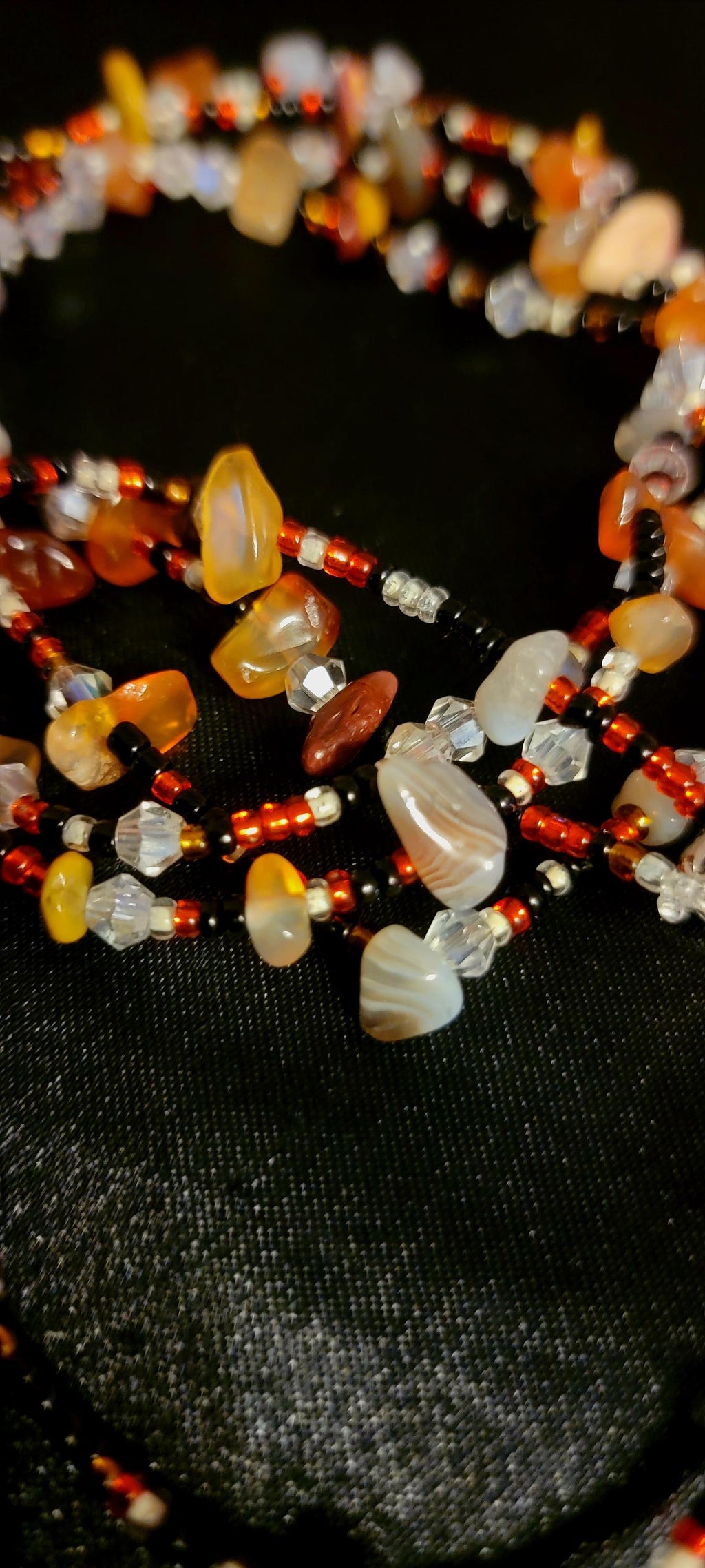 Waist Beads – Red, White, Amethyst, Carnelian Hand-beaded