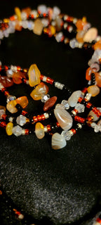 Waist Beads – Red, White, Amethyst, Carnelian Hand-beaded