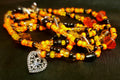 Waist Beads – Orange Black Red Accents, Heart Charm