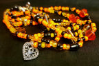 Waist Beads – Orange Black Red Accents, Heart Charm