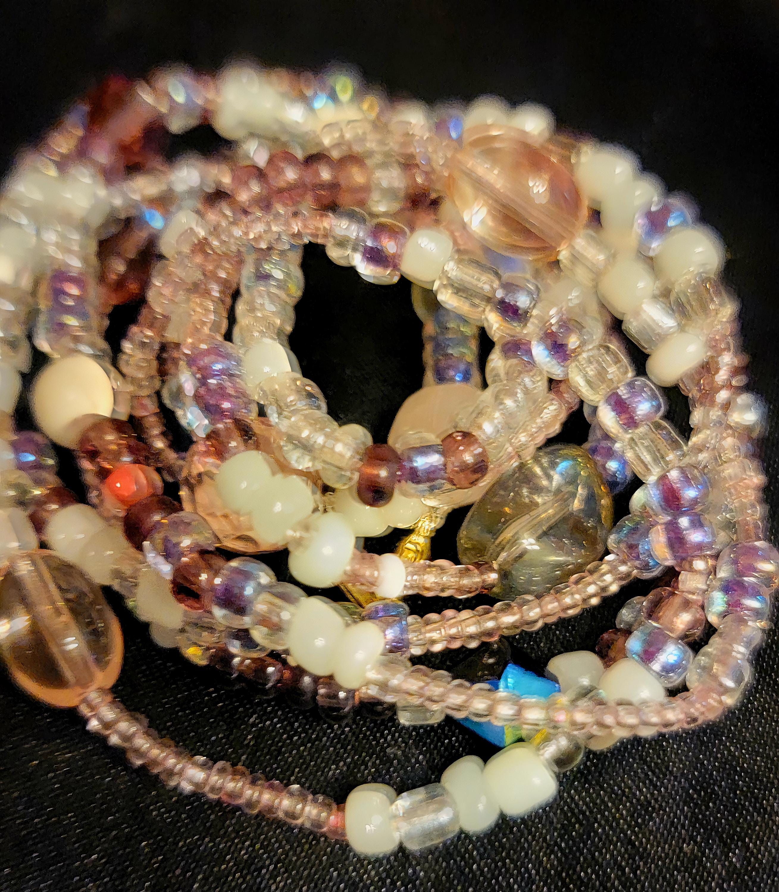Waist Beads – White, Clear, Iridescent Lilac Hand-beaded
