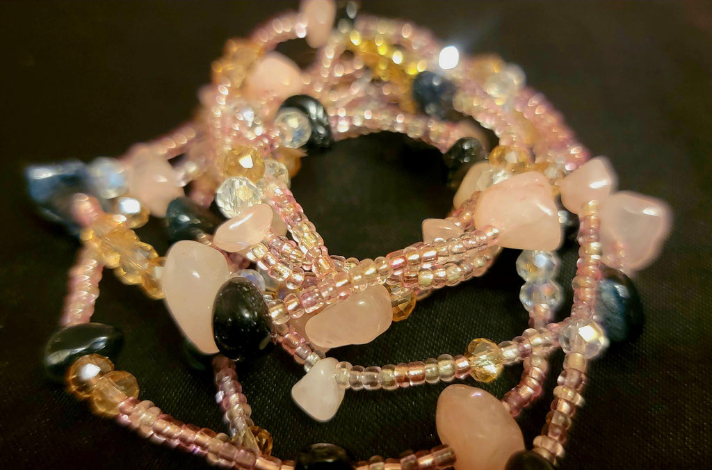 Waist Beads - Hand-beaded Rose Quartz Black Agate