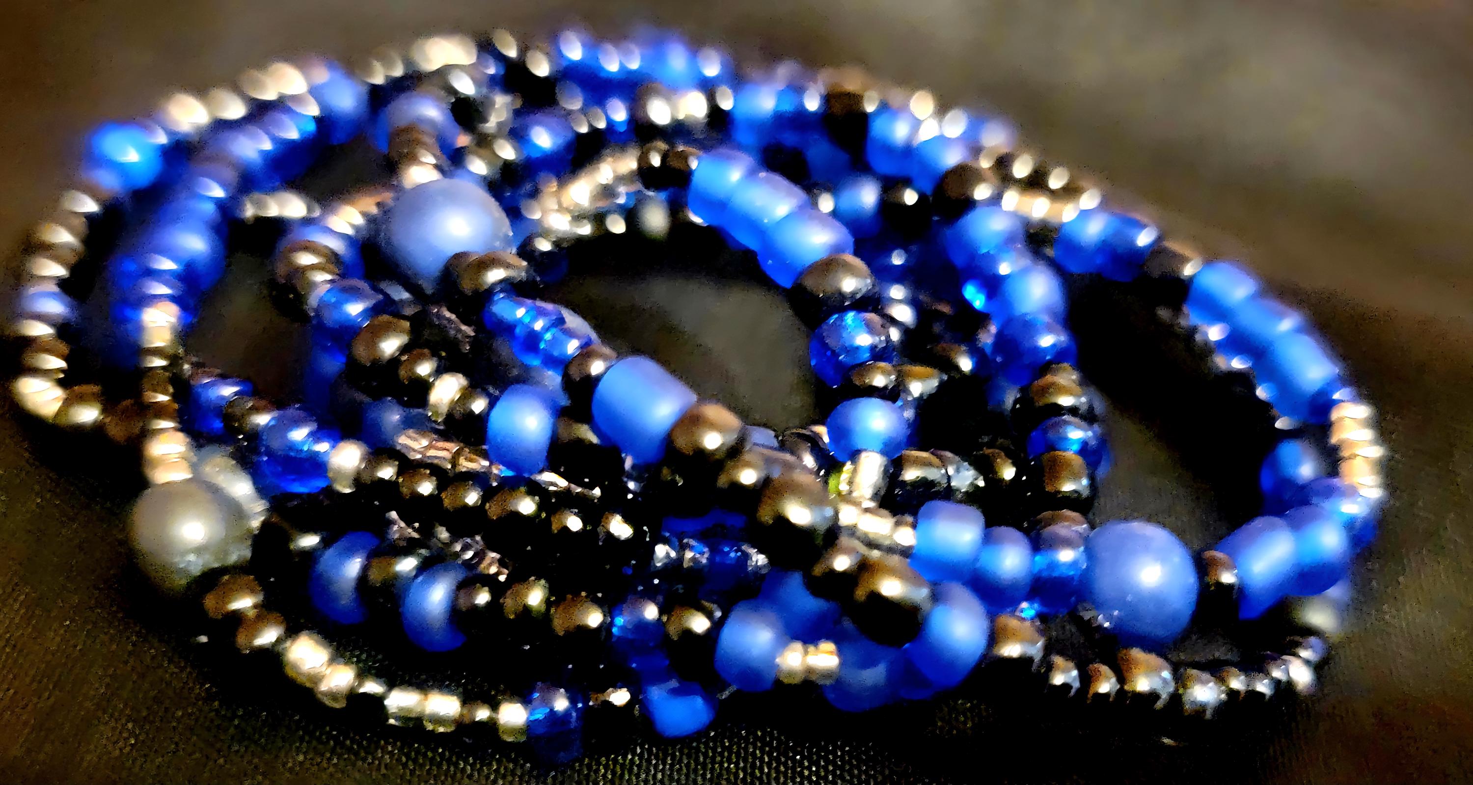 Waist Beads: Black Blue Elastic Cord