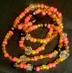 Waist Beads - Hand Beaded Black Pink Gold Crystal