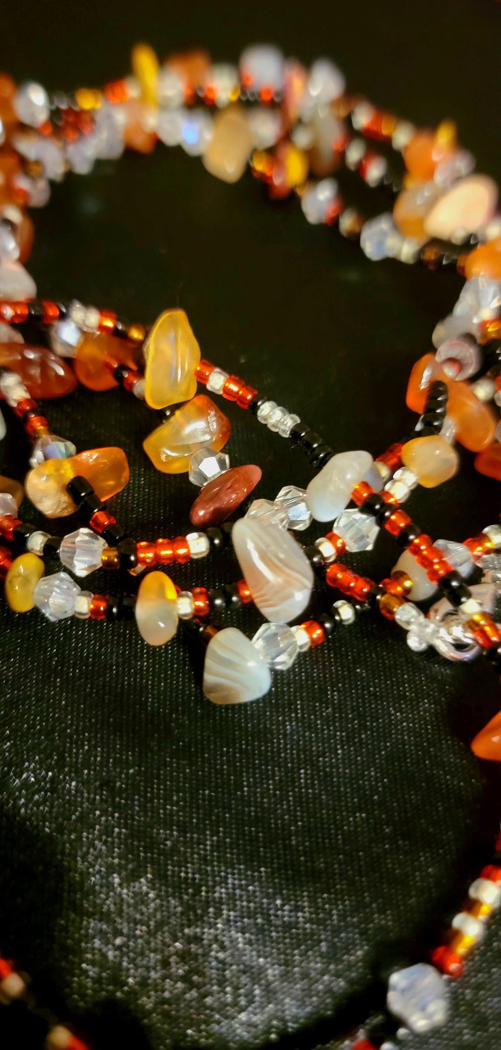 Waist Beads – Red, White, Amethyst, Carnelian Hand-beaded