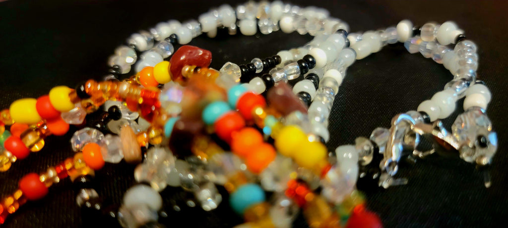 Waist Beads with Mookaite Jasper Stone Chips & Black White Clear