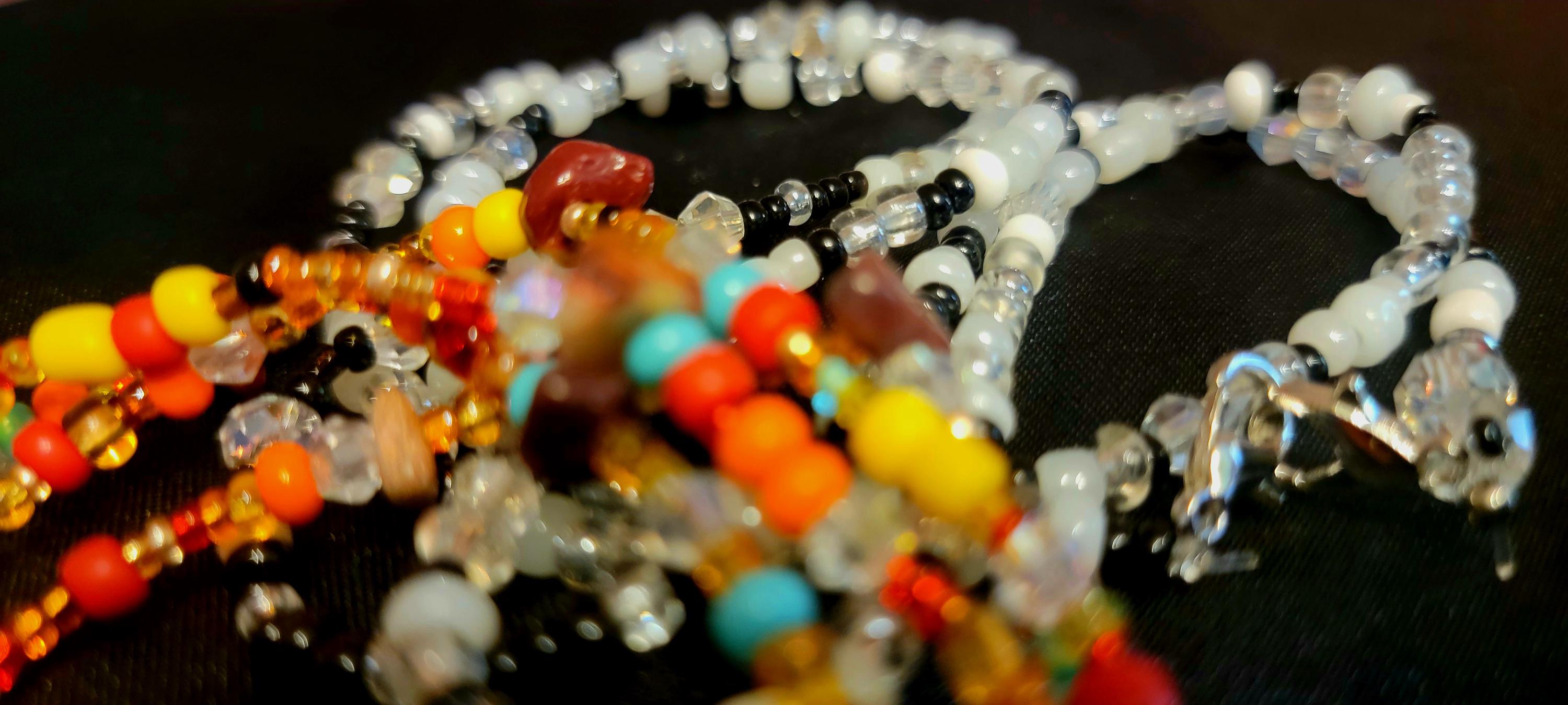 Waist Beads with Mookaite Jasper Stone Chips & Black White Clear