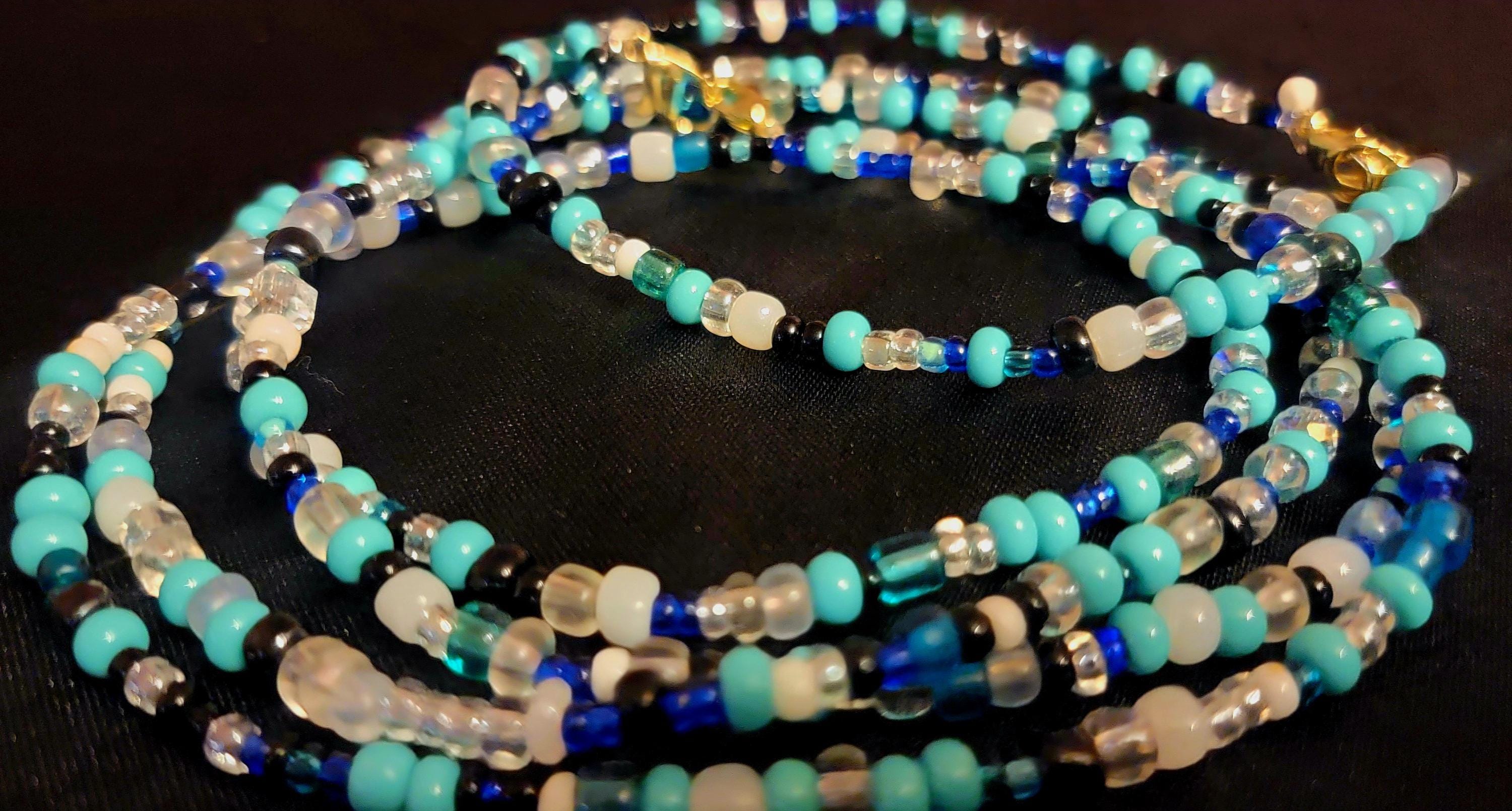 Waist Beads– Turquoise, White, Black, Blue Hand-Beaded