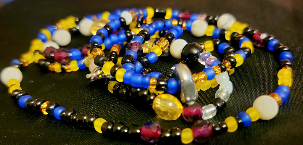 Waist Beads - Blue Gold Black Purple Hand Beaded