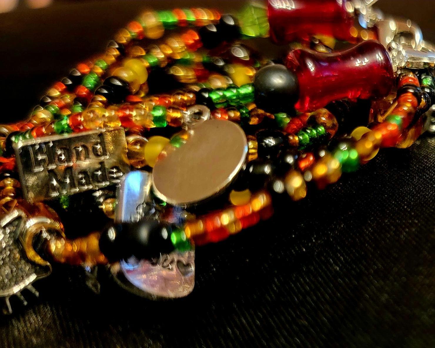 Waist Beads - Red Gold Green Black Handmade Charm