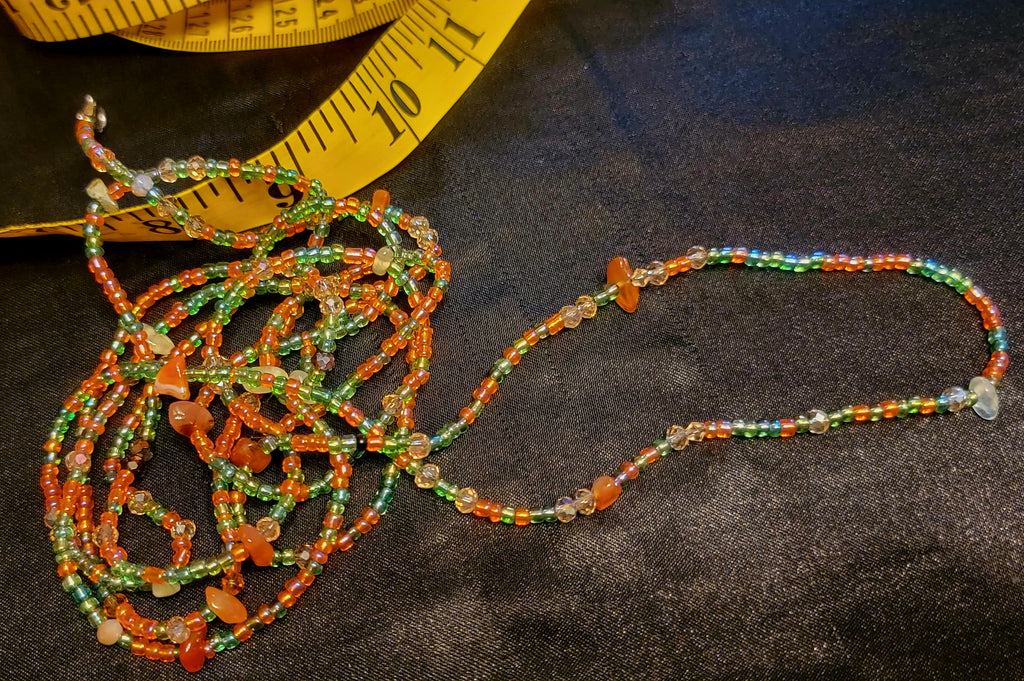 Waist Beads - Orange X Green Carnelian & Prehnite Hand Beaded