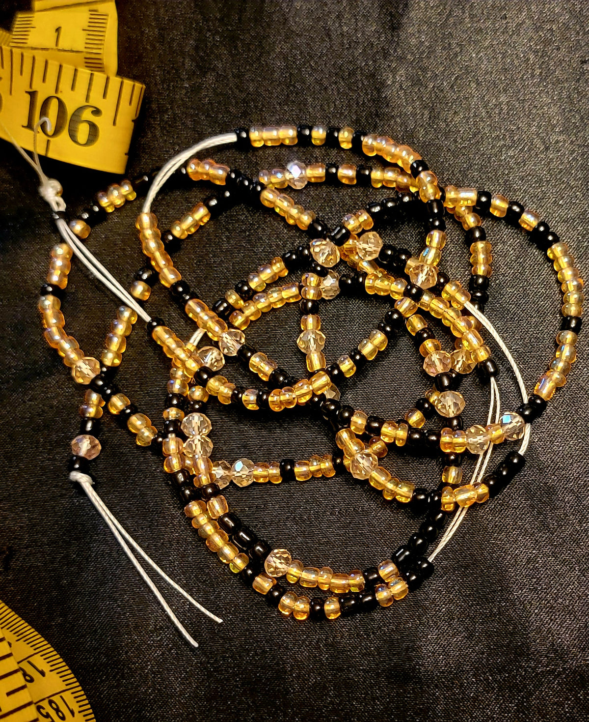 Waist Beads  - Gold Black & Crystal