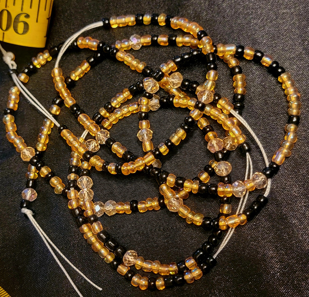 Waist Beads  - Gold Black & Crystal