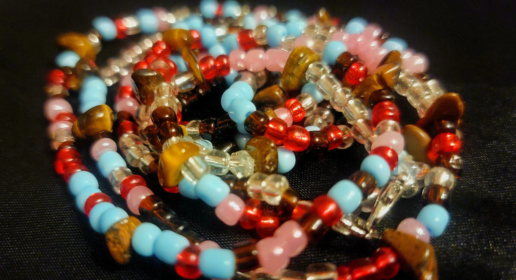 Waist Beads – Pink Blue Clear Red Brown Tiger Eye Hand Beaded