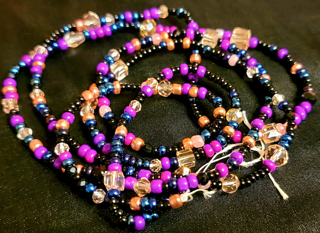 Waist Beads - Purple, Crystal, Rose Gold, & Black