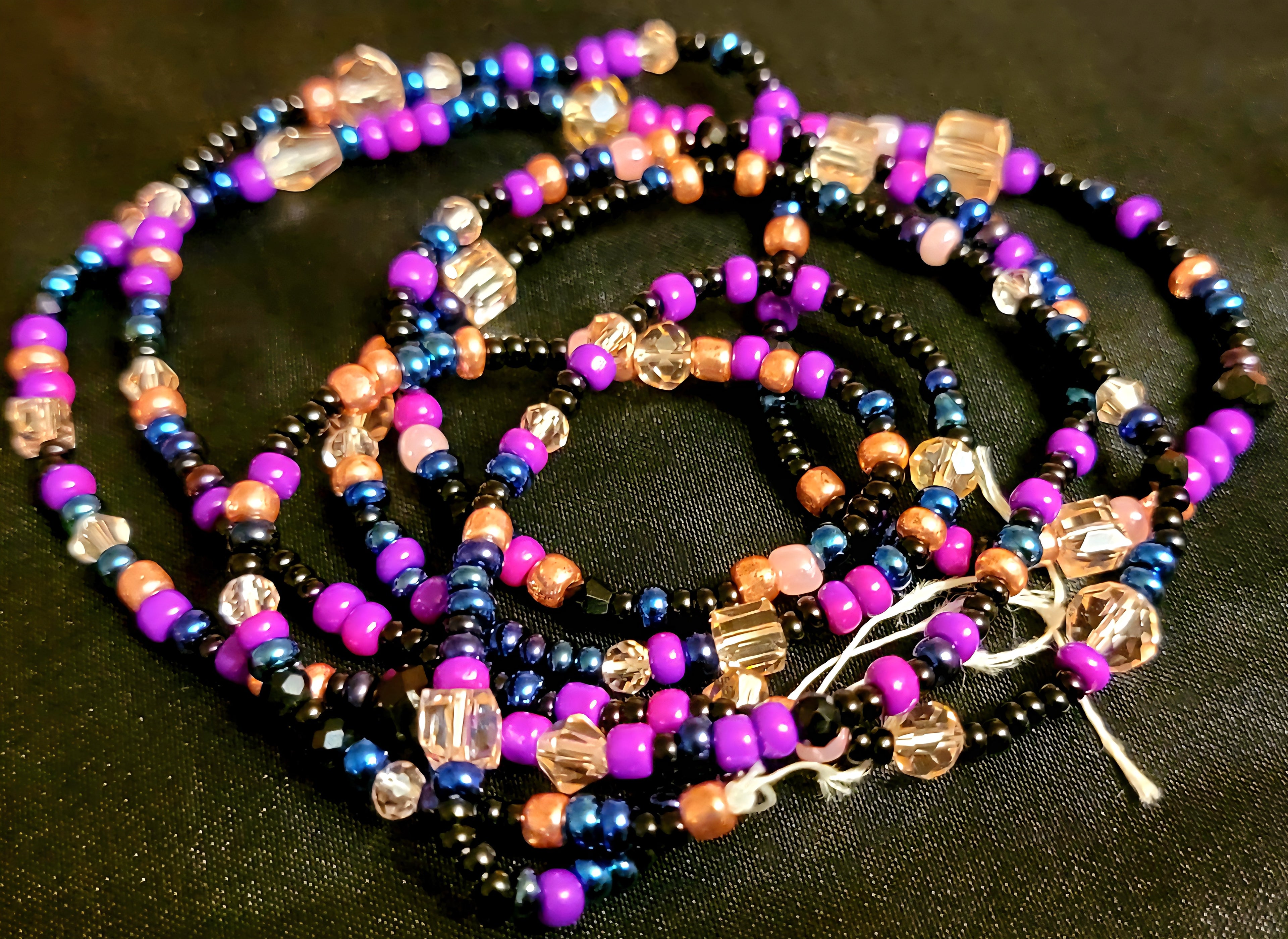 Waist Beads - Purple, Crystal, Rose Gold, & Black