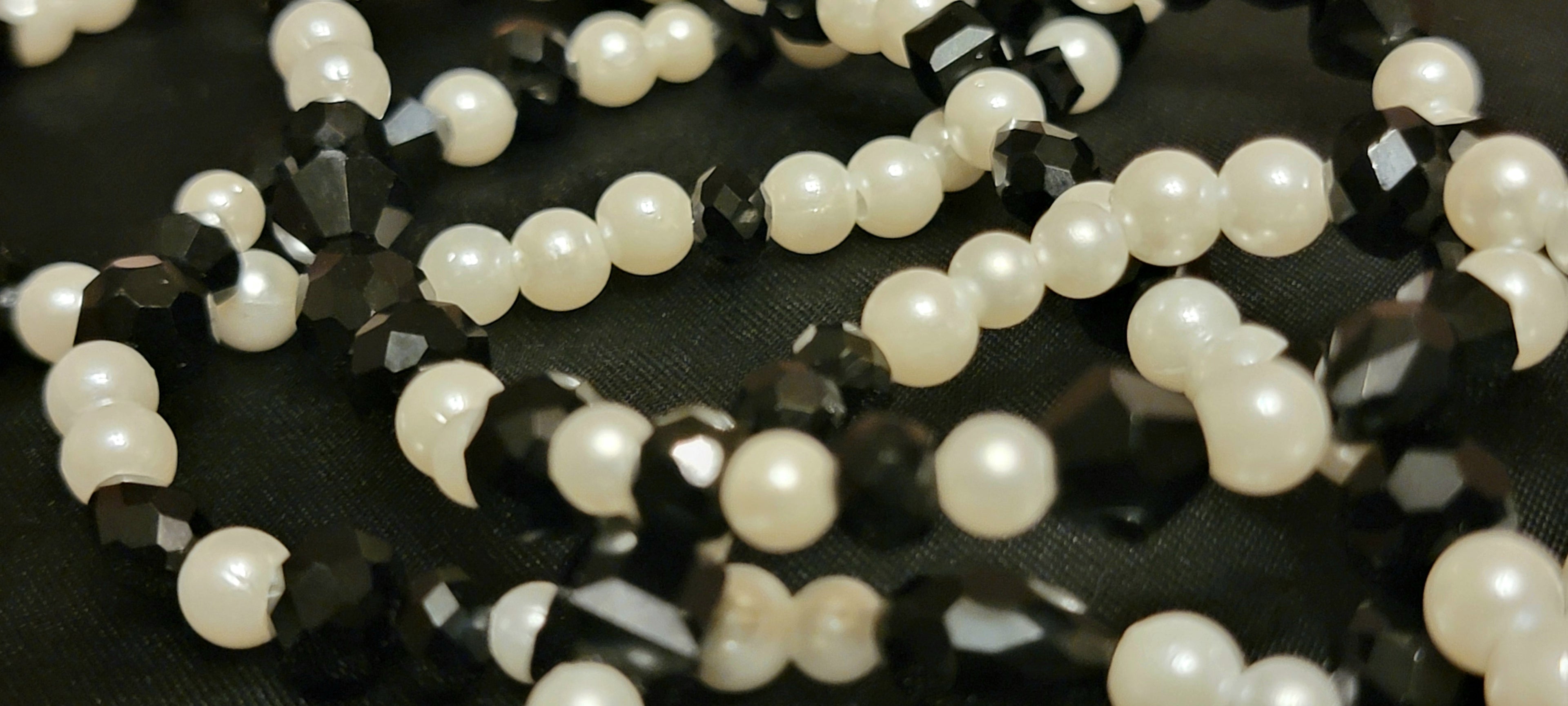 Waist Beads - Black Crystal & Pearl