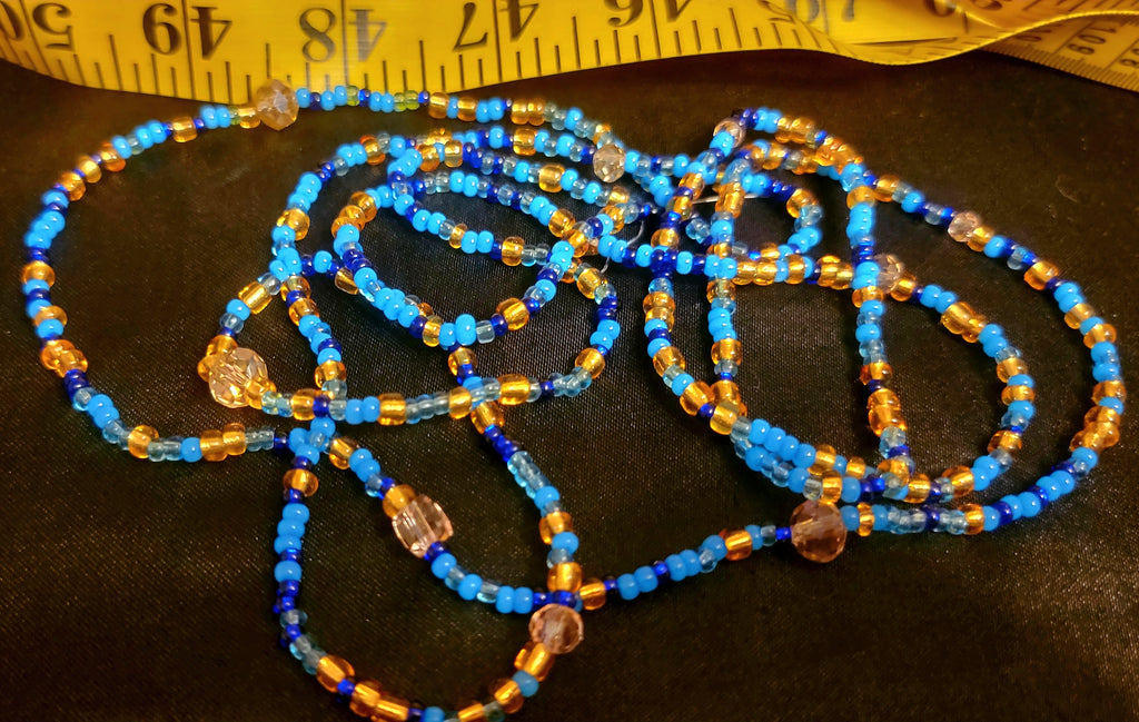 Waist Beads- Gold, Crystal, & Blue