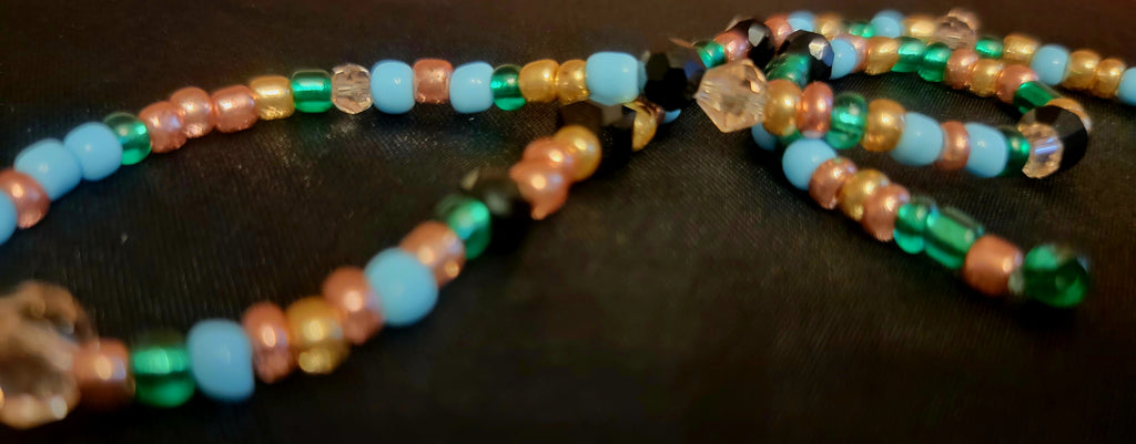 Waist beads - Green Black Crystal Blue Rose Gold