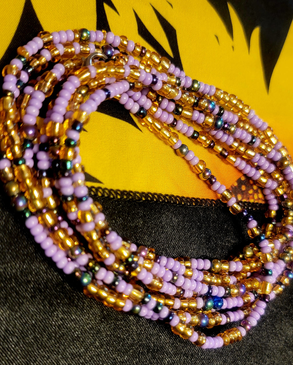 Waist Beads - Purple & Gold Hand-beaded