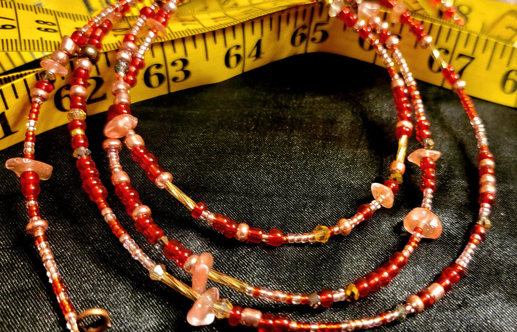 Waist Beads - The Chrissy Hand-made Red Pink Rose Quartz