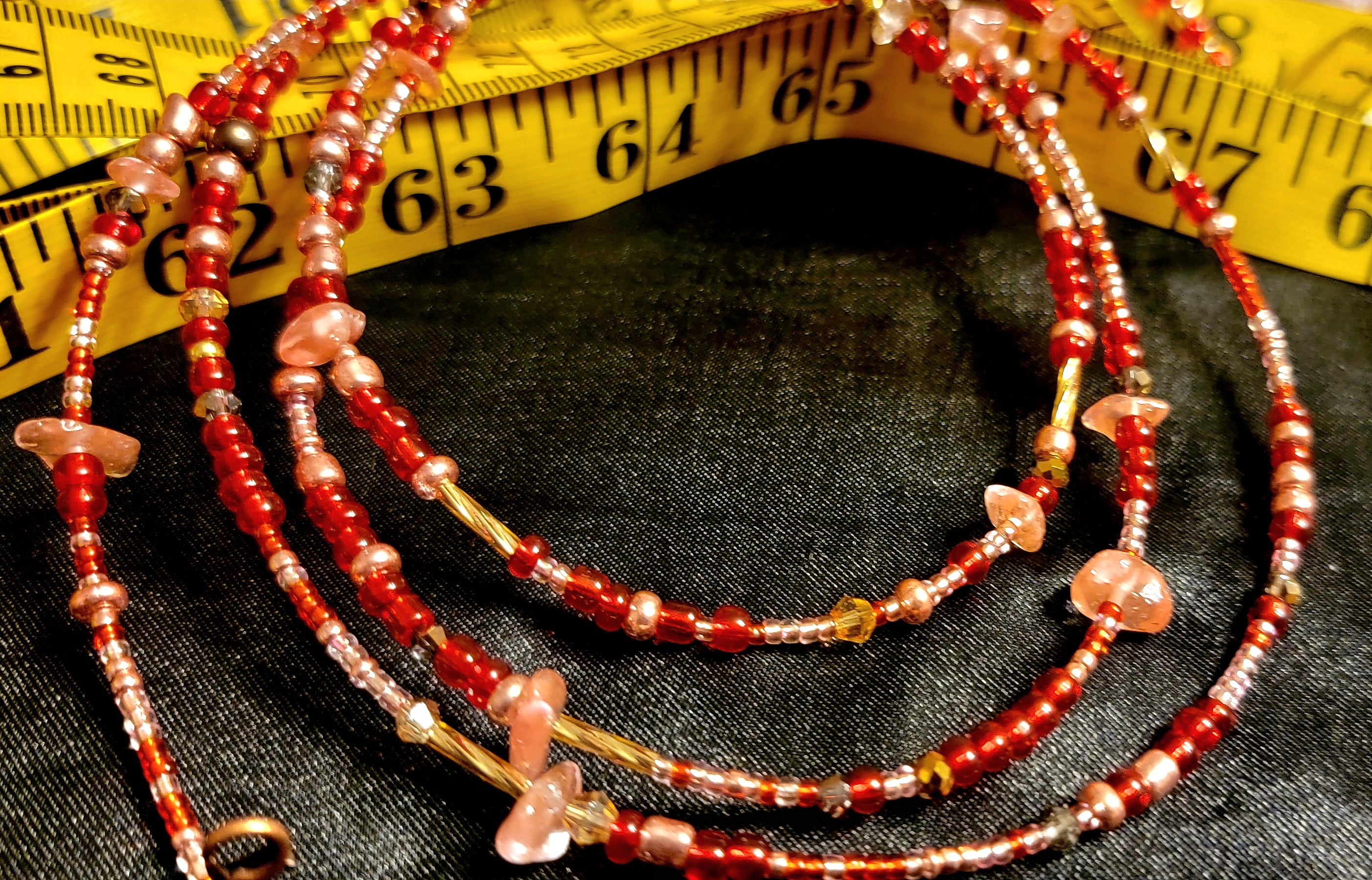 Waist Beads - The Chrissy Hand-made Red Pink Rose Quartz